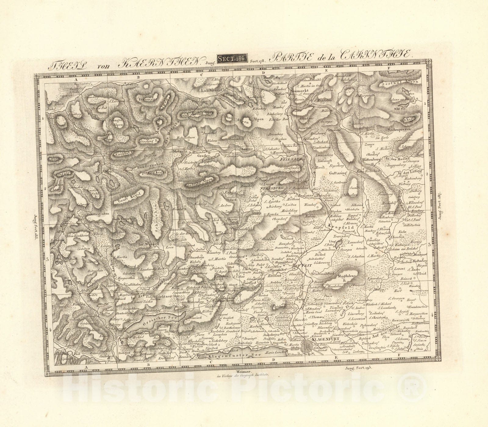 Historic Map : Sect. 186. Theil von Kaernthen = Partie de la Carinthie, 1813, Vintage Wall Decor