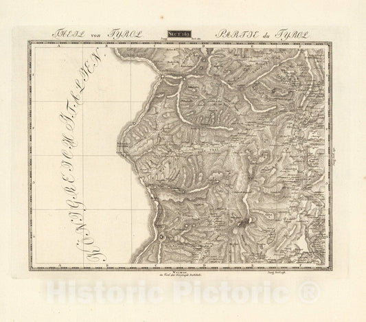 Historic Map : Sect. 189. Theil von Tyrol = Partie du Tyrol, 1813, Vintage Wall Decor