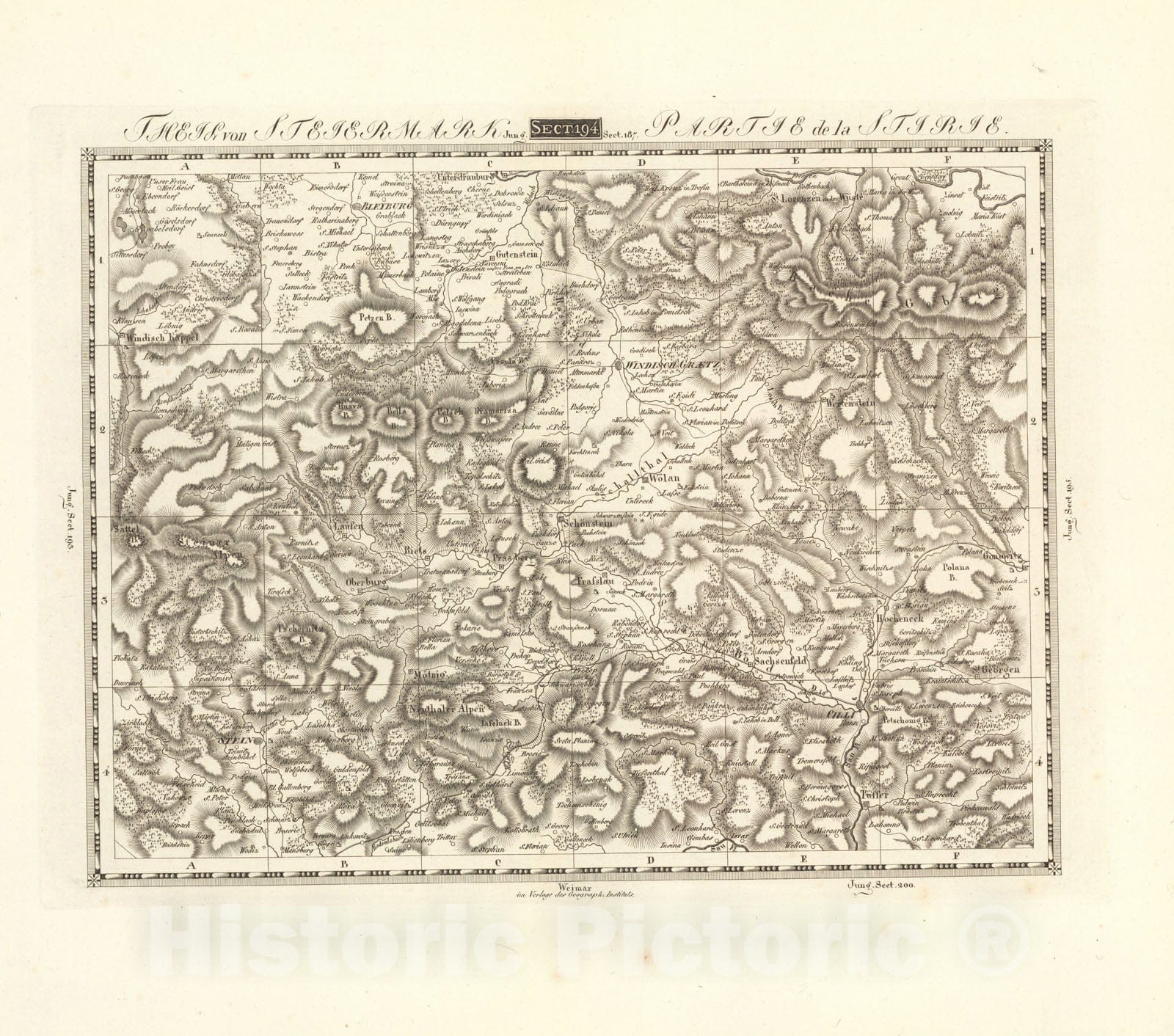 Historic Map : Sect. 194. Theil von Steiermark = Partie de la Stirie, 1813, Vintage Wall Decor