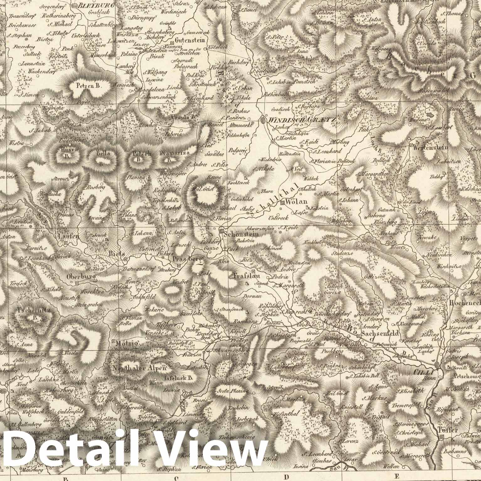 Historic Map : Sect. 194. Theil von Steiermark = Partie de la Stirie, 1813, Vintage Wall Decor