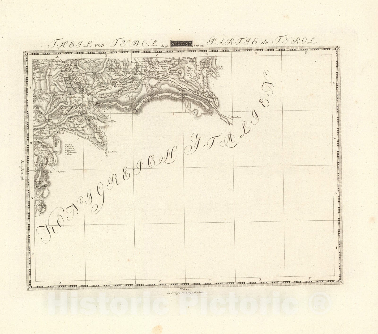 Historic Map : Sect. 197. Theil von Tyrol = Partie du Tyrol, 1813, Vintage Wall Decor