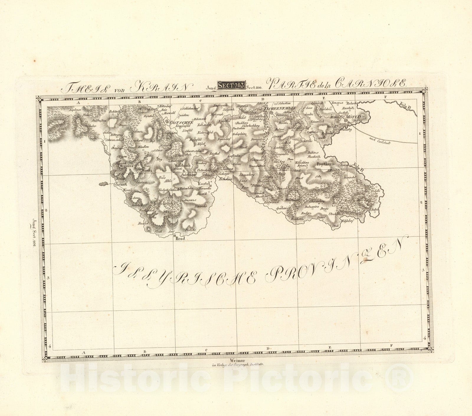 Historic Map : Sect. 203. Theil von Krain = Partie de la Carniole, 1813, Vintage Wall Decor