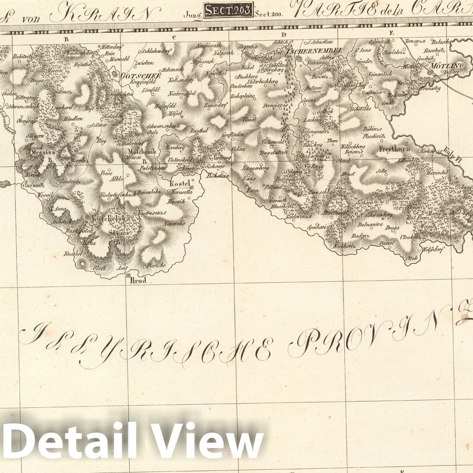 Historic Map : Sect. 203. Theil von Krain = Partie de la Carniole, 1813, Vintage Wall Decor