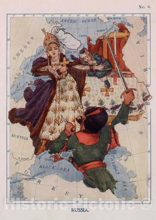 Historic Map : 6. Russia. His Mother Strives to Protect the Little Tsar Peter., 1912, Vintage Wall Decor