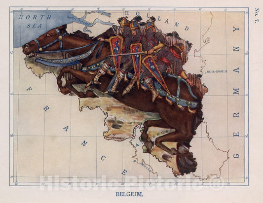 Historic Map : 7. Belgium. The Horse Bayard saves the Sons of Aymon., 1912, Vintage Wall Decor