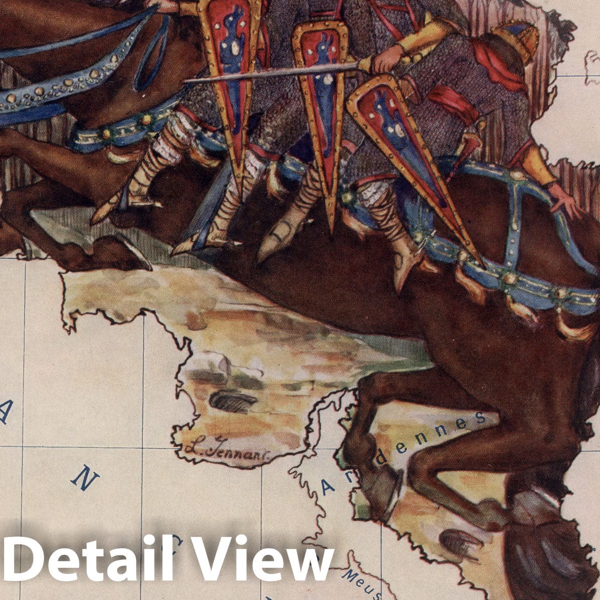Historic Map : 7. Belgium. The Horse Bayard saves the Sons of Aymon., 1912, Vintage Wall Decor