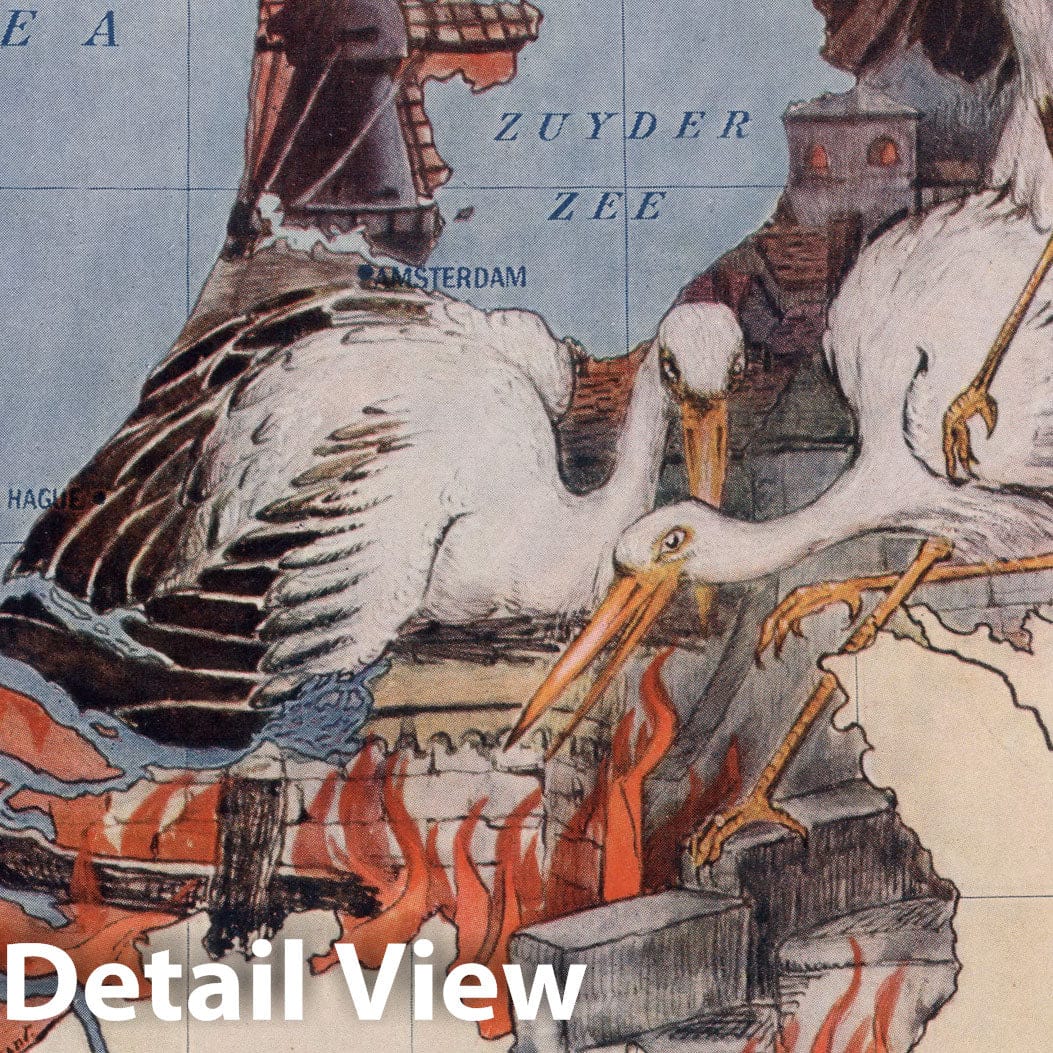 Historic Map : 8. Holland. The Stork-Mother Shelters her Little Ones in the Burning City., 1912, Vintage Wall Decor