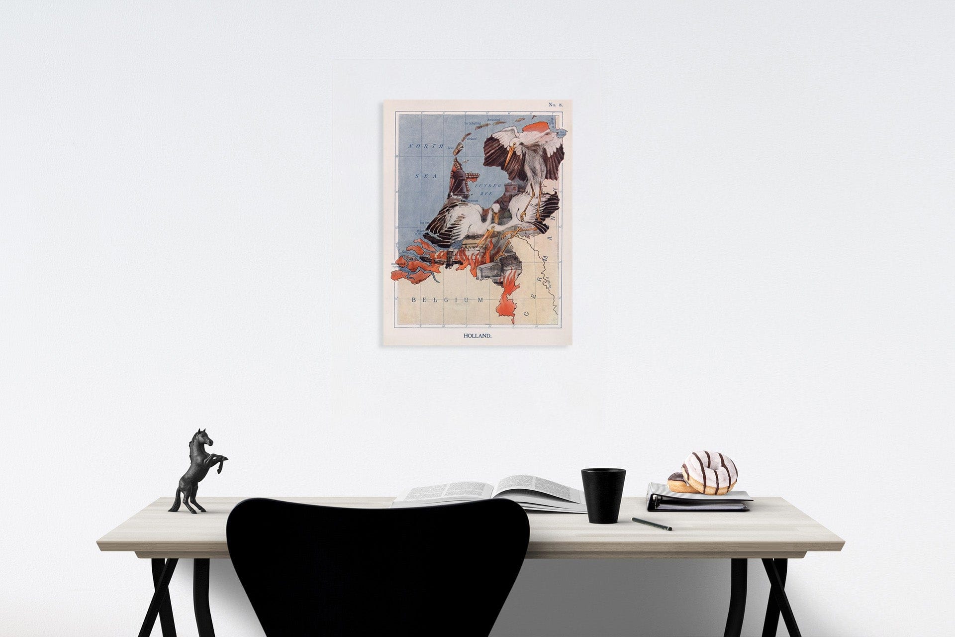 Historic Map : 8. Holland. The Stork-Mother Shelters her Little Ones in the Burning City., 1912, Vintage Wall Decor