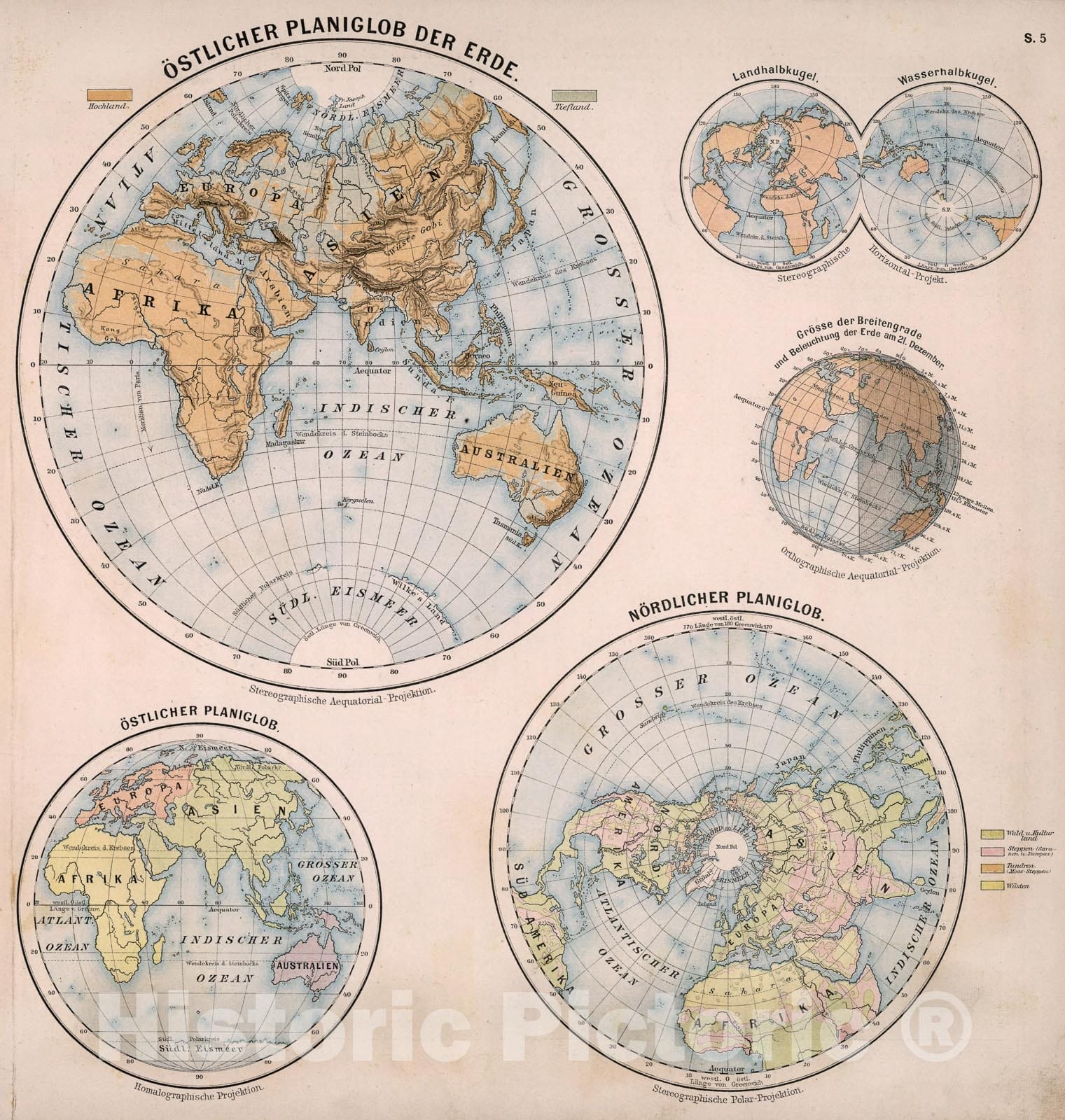 Historic Map : S5. Planigloben und Projektionen II., 1883, Vintage Wall Decor