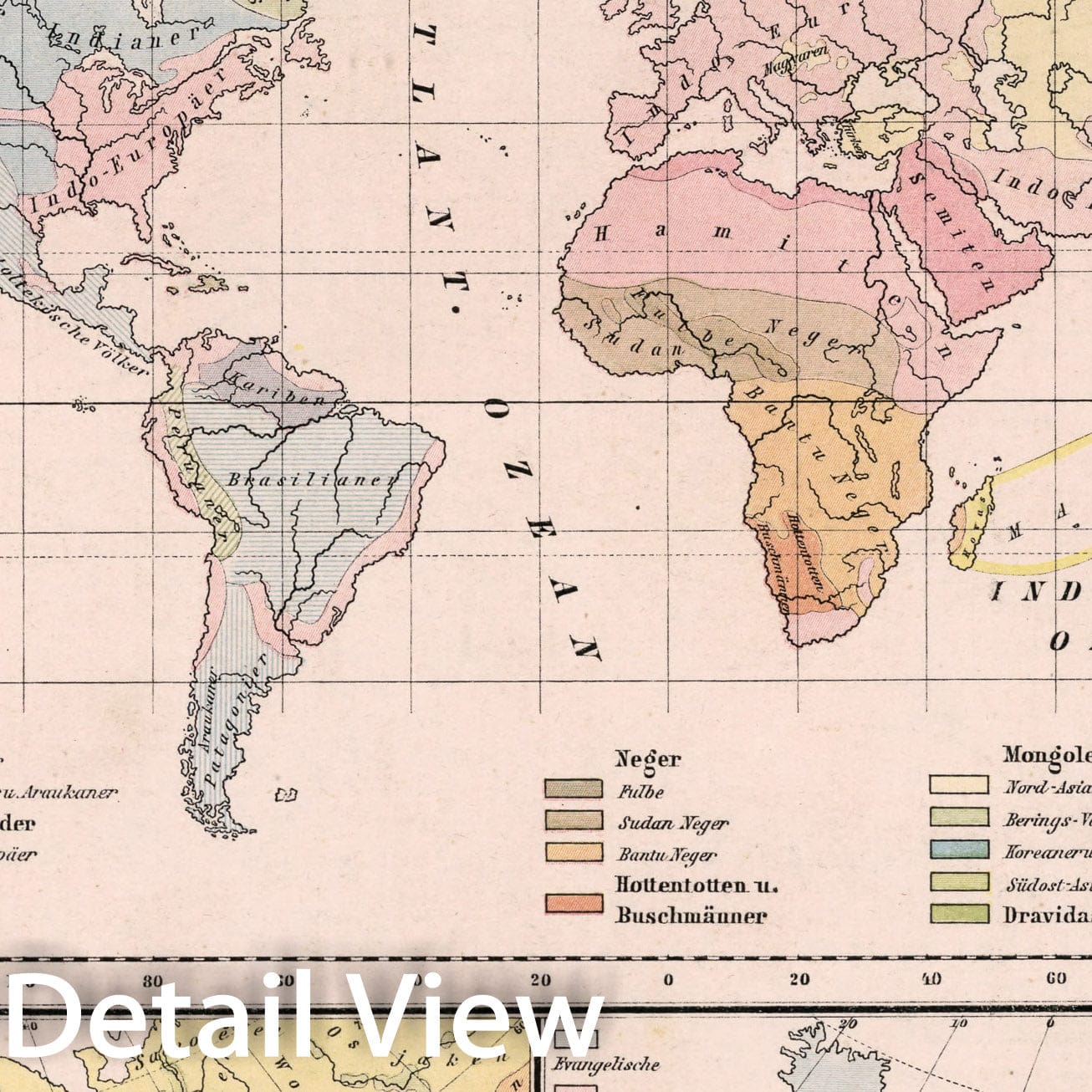 Historic Map : S7. Voelkerkarte der Erde. Voelker- und Religionskarte von Europa., 1883, Vintage Wall Decor