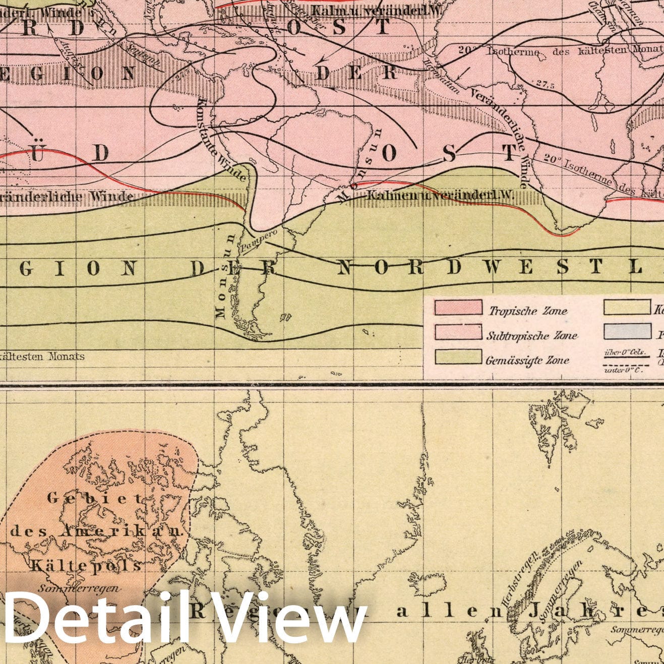 Historic Map : S8. Temperatur- und Regenkarte der Erde., 1883, Vintage Wall Decor