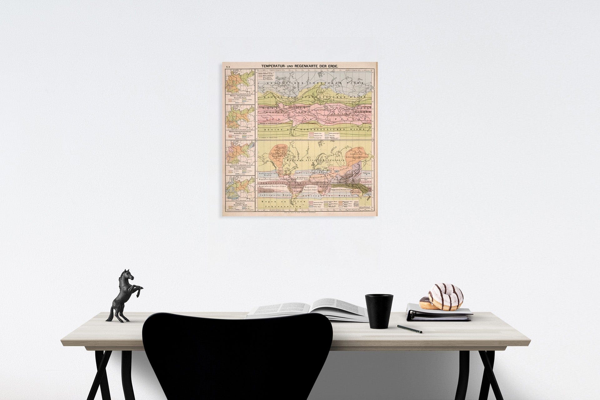 Historic Map : S8. Temperatur- und Regenkarte der Erde., 1883, Vintage Wall Decor