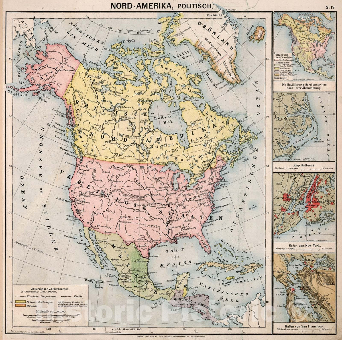 Historic Map : S19. Nord-Amerika, Politische., 1883, Vintage Wall Decor