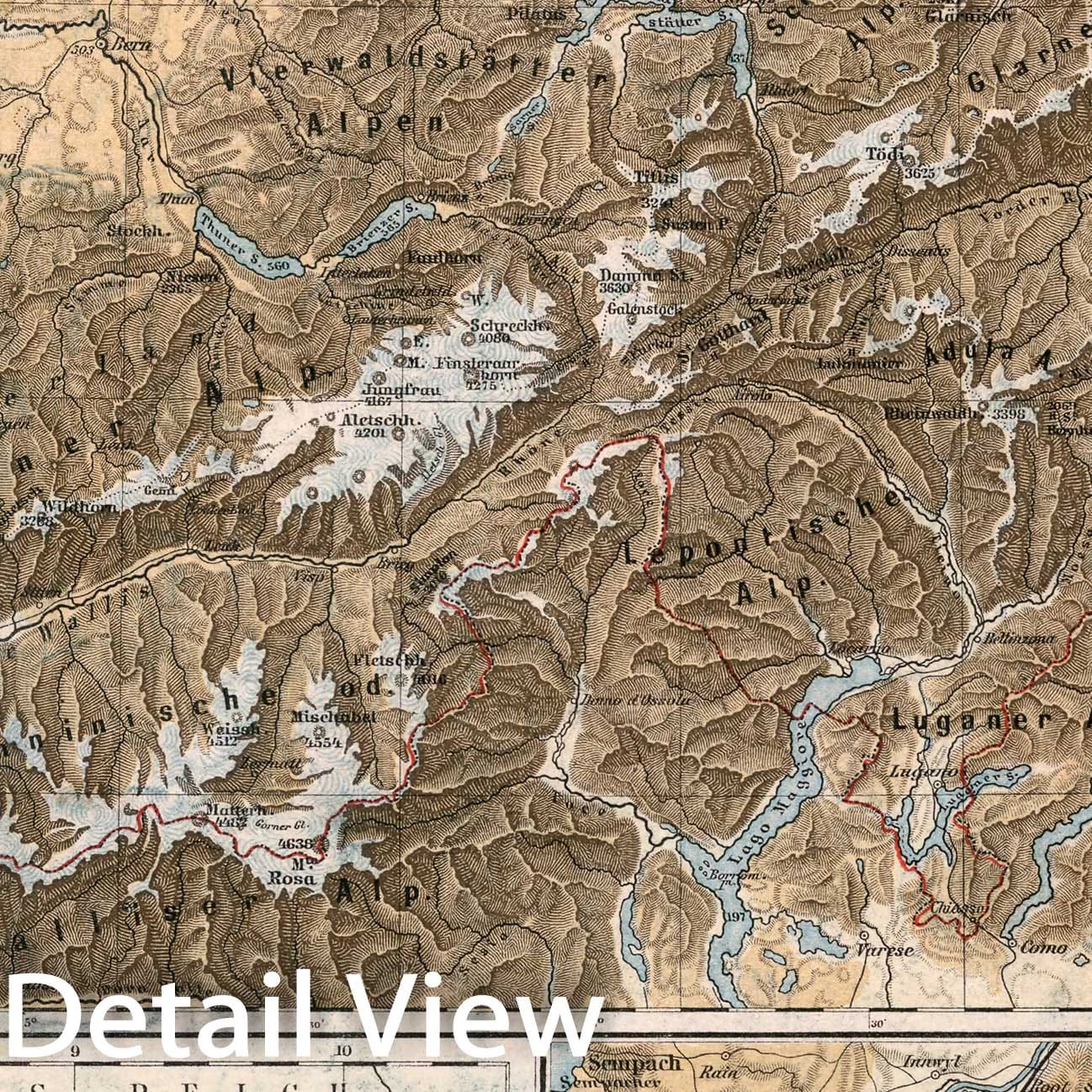 Historic Map : S36. Schweiz, Physikalisch., 1883, Vintage Wall Decor