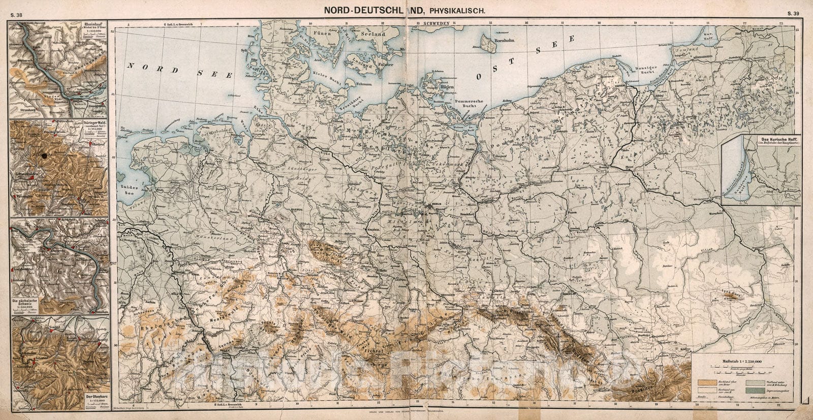 Historic Map : S38-S39. Nord-Deutschland, Physikalisch., 1883, Vintage Wall Decor