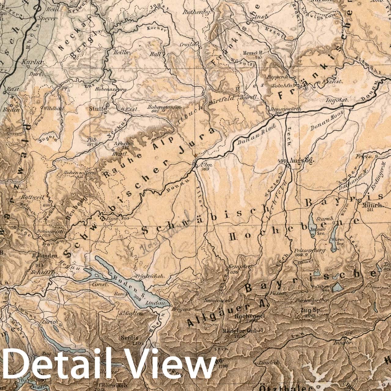 Historic Map : S40. Sued-Deutschland, Physikalisch., 1883, Vintage Wall Decor