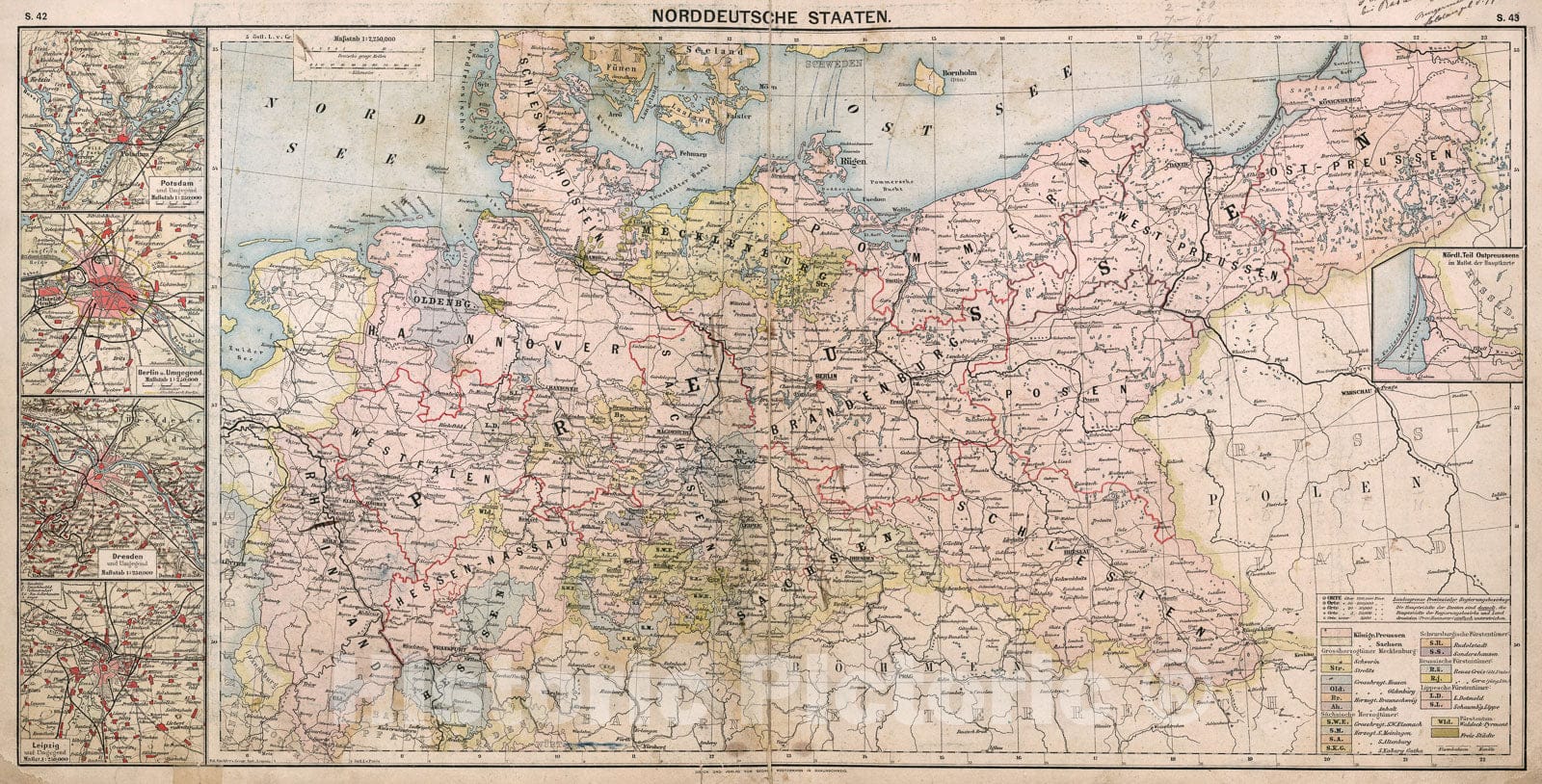 Historic Map : S42-S43. Norddeutsche Staaten., 1883, Vintage Wall Decor