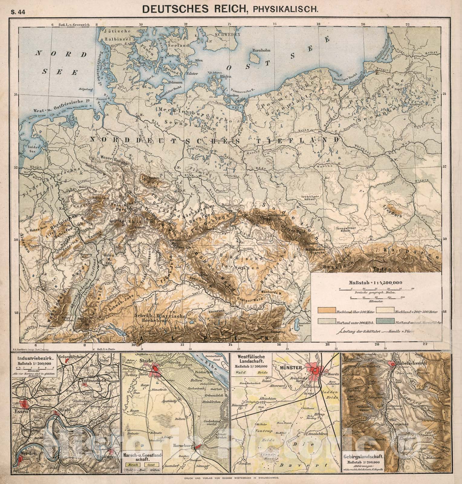 Historic Map : S44. Deutsches Reich, Physikalisch., 1883, Vintage Wall Decor