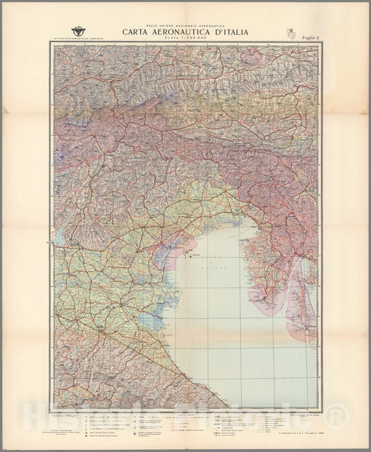 Historic Map : Foglio II. Carta Aeronautica D'Italia. Reale Unione Natzionale Aeronautica., 1938, Vintage Wall Decor