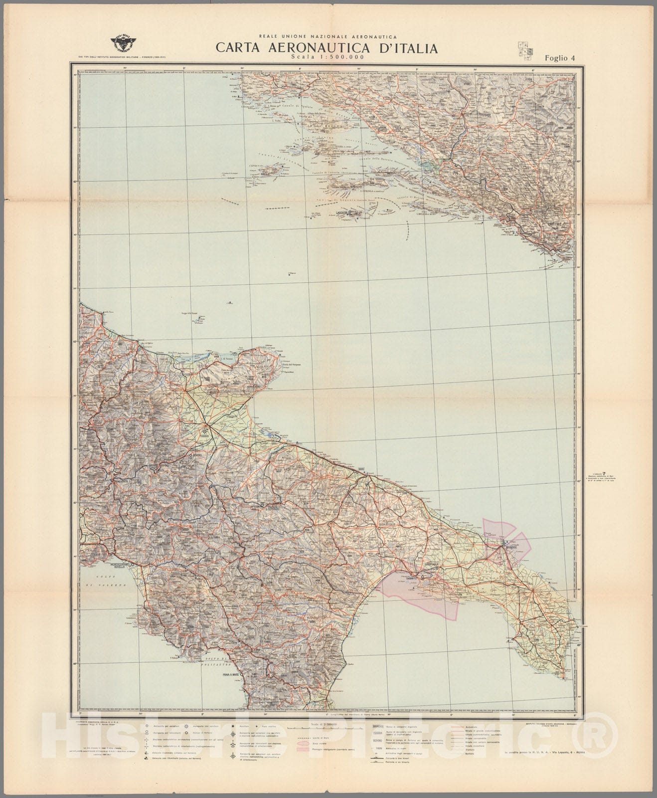 Historic Map : Foglio IV. Carta Aeronautica D'Italia. Reale Unione Natzionale Aeronautica., 1938, Vintage Wall Decor