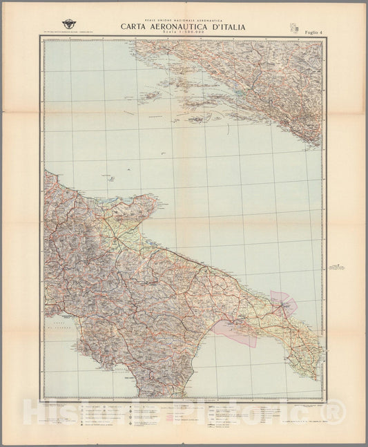 Historic Map : Foglio IV. Carta Aeronautica D'Italia. Reale Unione Natzionale Aeronautica., 1938, Vintage Wall Decor