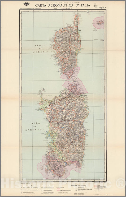 Historic Map : Foglio VI. Carta Aeronautica D'Italia. Reale Unione Natzionale Aeronautica., 1938, Vintage Wall Decor