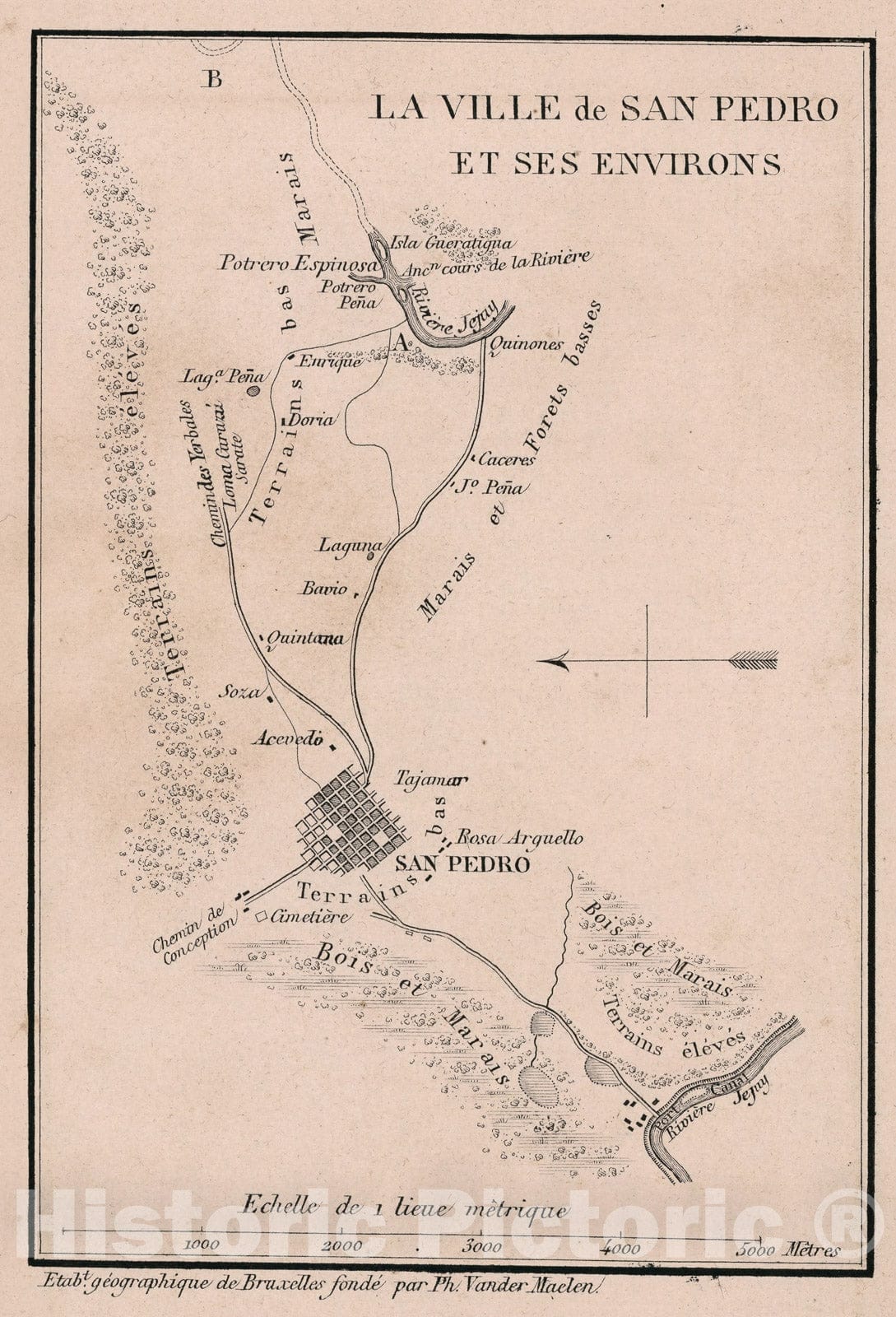 Historic Map : La Ville de San Pedro et ses Environs., 1862, Vintage Wall Decor