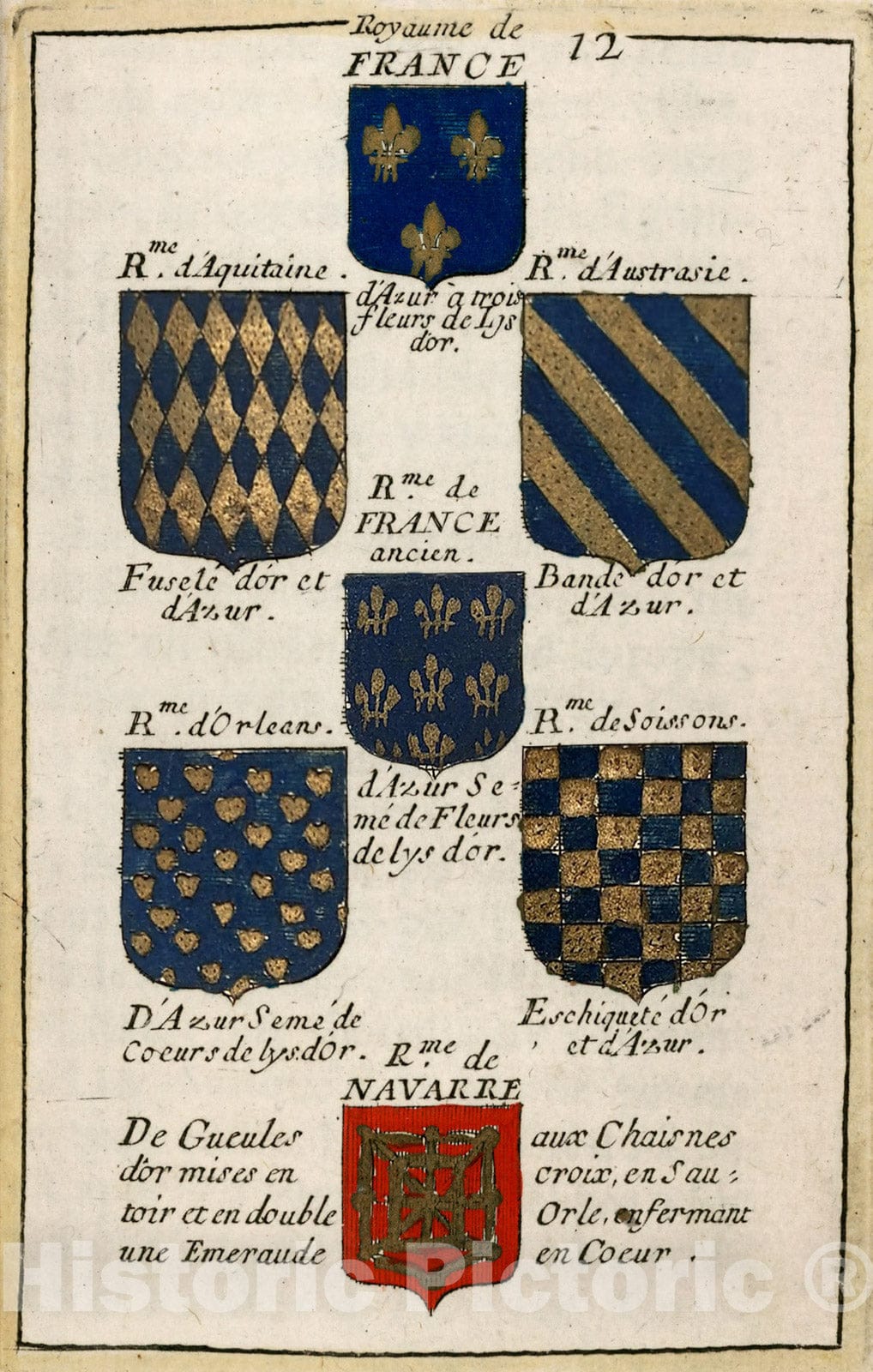 Historic Map : View: Royaume de France (coats of arms)., 1682, Vintage Wall Decor