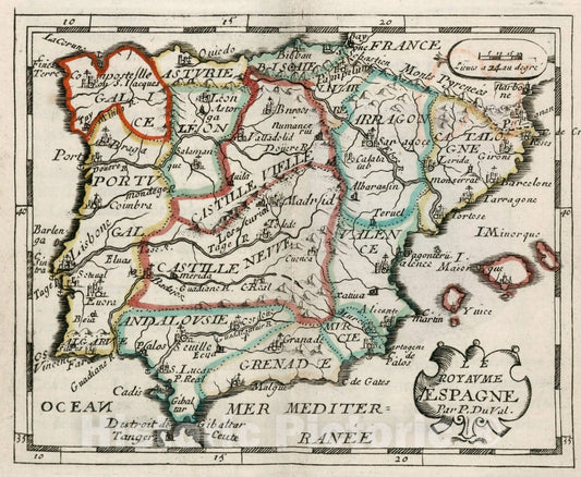Historic Map : Le Royaume Espagne., 1682, Vintage Wall Decor