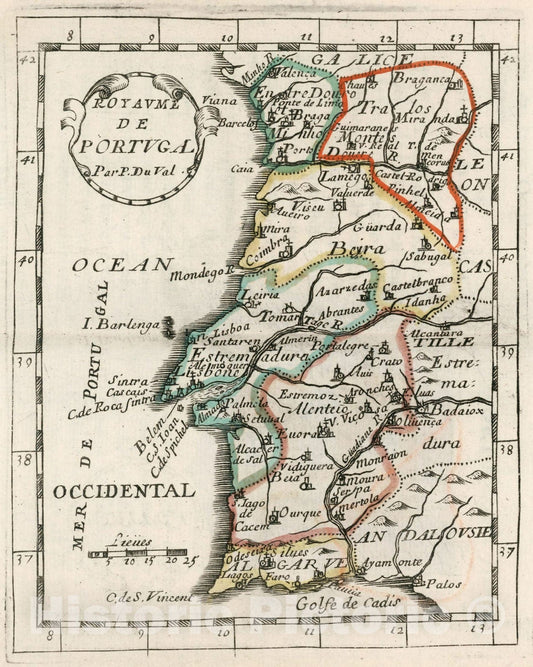 Historic Map : Royaume de Portugal., 1682, Vintage Wall Decor
