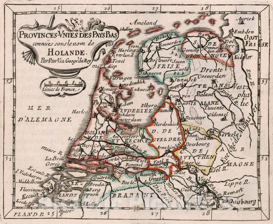 Historic Map : Provinces-Unies des Pays Bas connues sous le nom de Holande,, 1682, Vintage Wall Decor