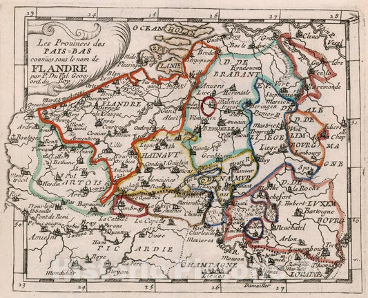 Historic Map : Les Provinces des Pais - Bas connues sous le nom de Flandre., 1682, Vintage Wall Decor