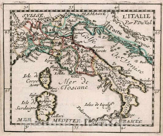 Historic Map : L'Italie., 1682, Vintage Wall Decor