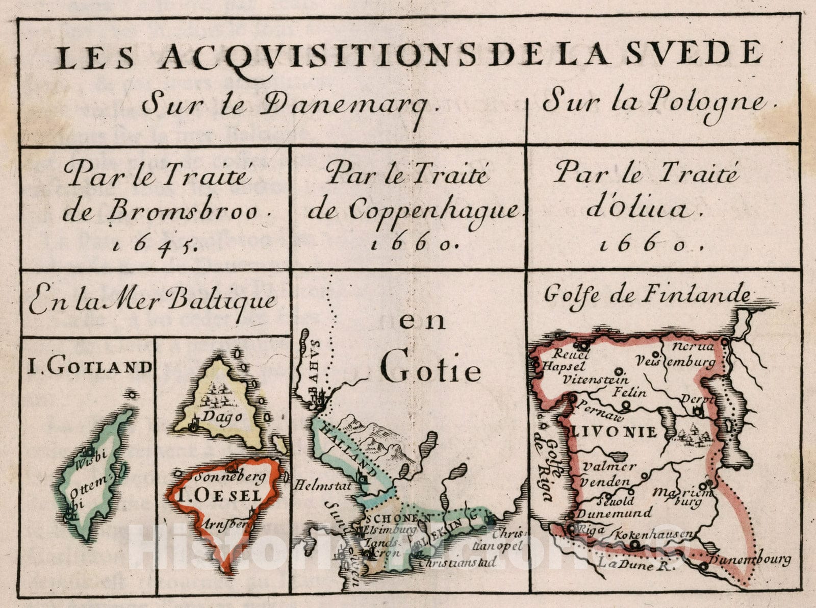Historic Map : Les Acquisitions de la Suede: I. Gotland. I. Oesel. Gotie. Livonie., 1682, Vintage Wall Decor