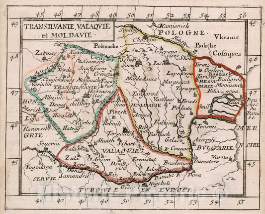 Historic Map : Transilvanie, Valaquie, et Moldavie., 1682, Vintage Wall Decor