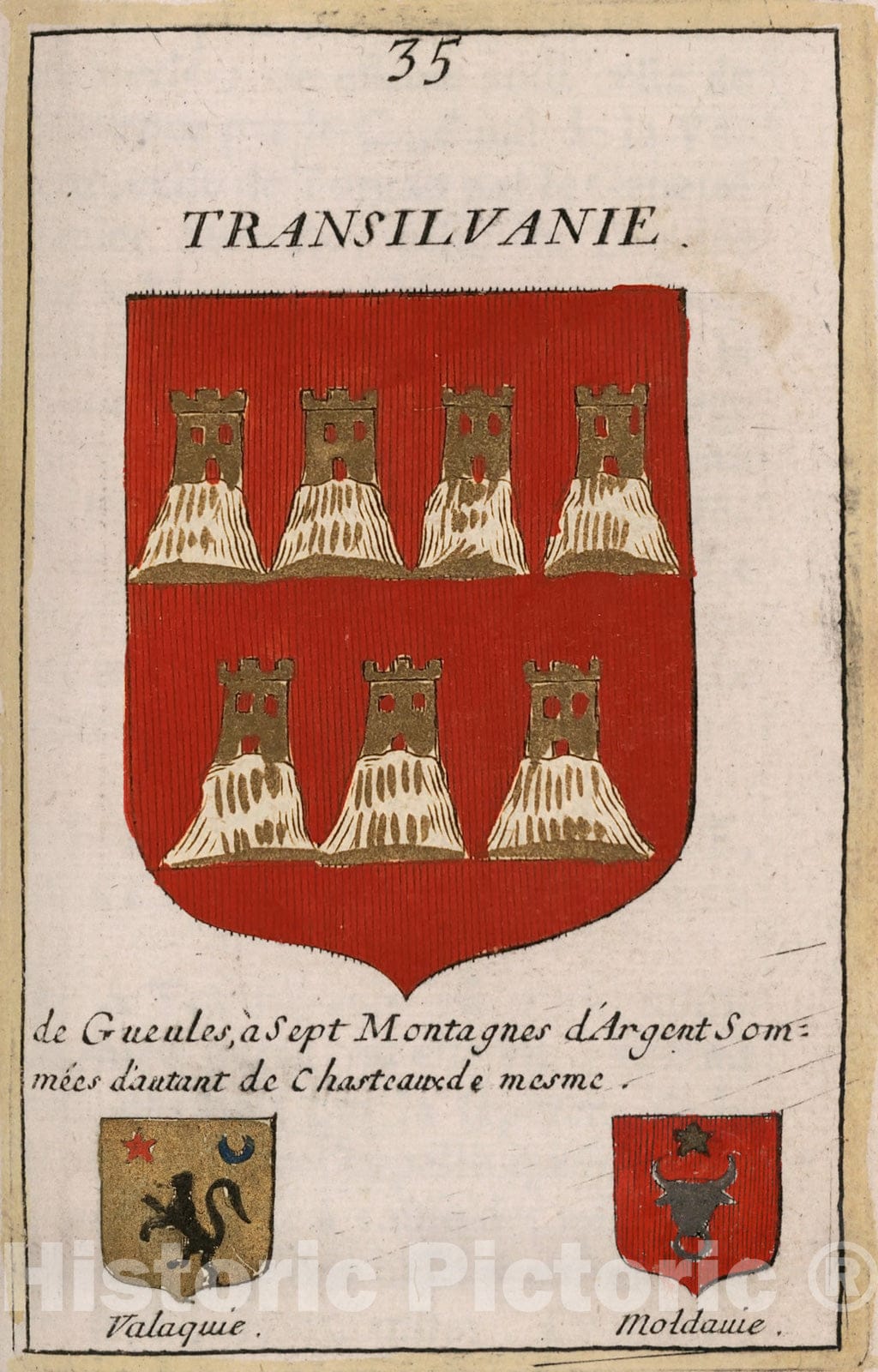 Historic Map : View: Transilvanie (coat-of-arms)., 1682, Vintage Wall Decor