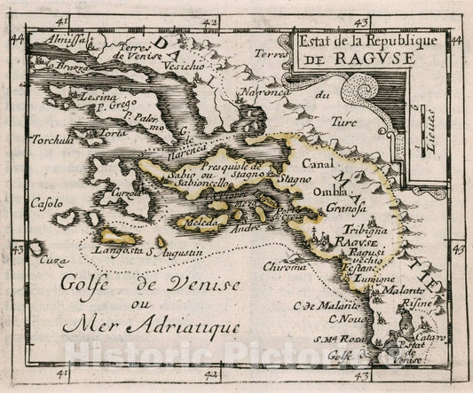 Historic Map : Estat de la Republique de Raguse., 1682, Vintage Wall Decor