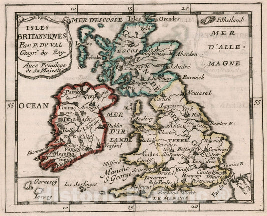 Historic Map : Isles Britanniques., 1682, Vintage Wall Decor