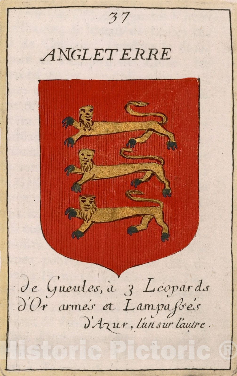 Historic Map : View: Angleterre (coat-of-arms)., 1682, Vintage Wall Decor