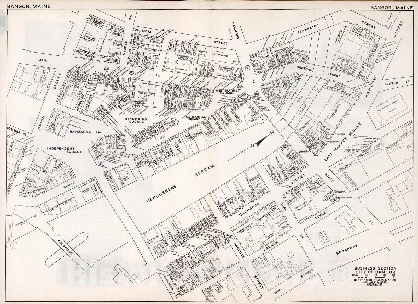 Historic Map : Business Section, City of Bangor (Maine)., 1946, Vintage Wall Decor