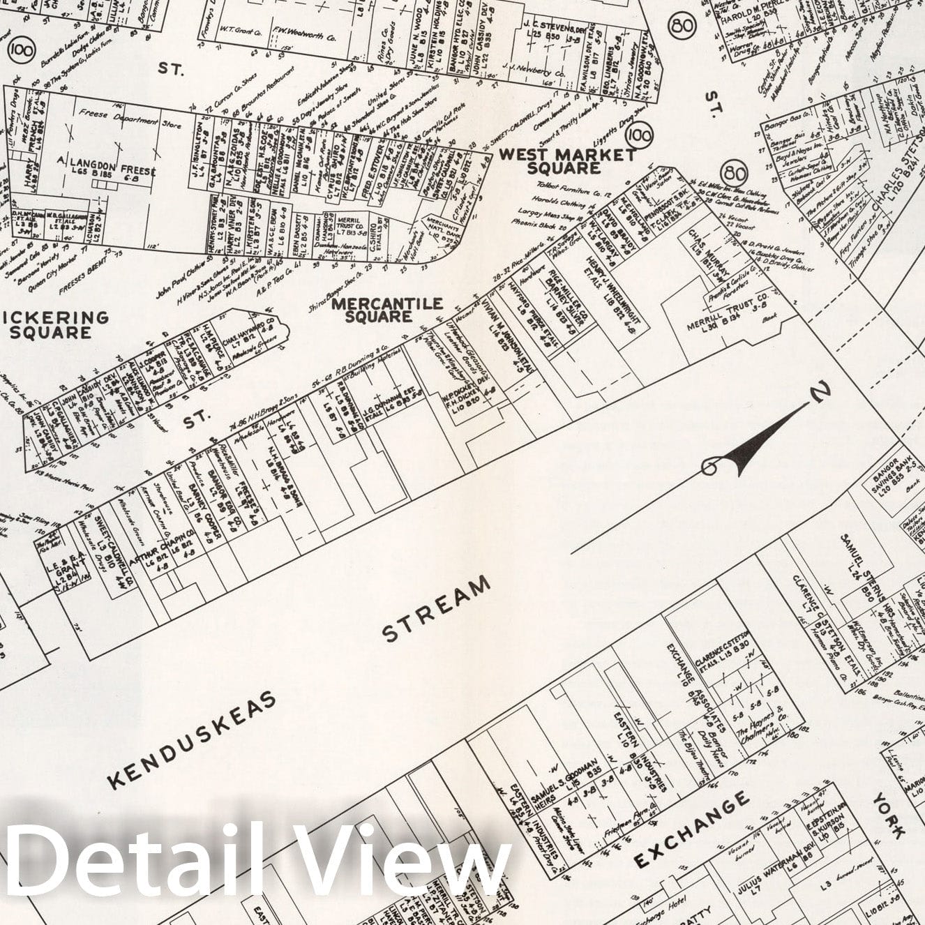 Historic Map : Business Section, City of Bangor (Maine)., 1946, Vintage Wall Decor