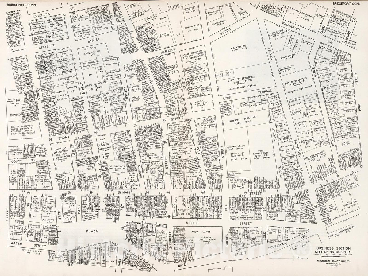 Historic Map : Business Section, City of Bridgeport (Connecticut)., 1946, Vintage Wall Decor
