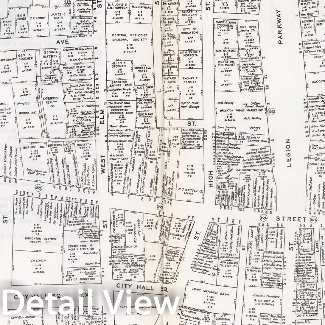 Historic Map : Business Section, City of Brockton (Massachusetts)., 1946, Vintage Wall Decor