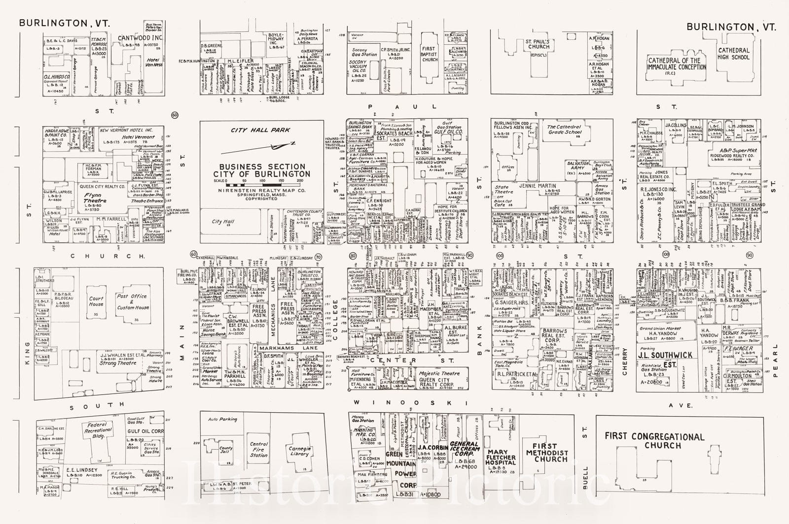 Historic Map : Business Section, City of Burlington (Vermont)., 1946, Vintage Wall Decor