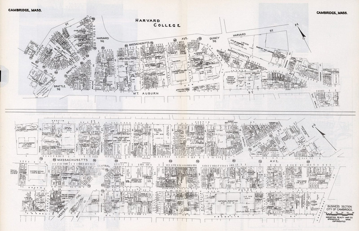 Historic Map : Business Section, City of Cambridge (Massachusetts)., 1946, Vintage Wall Decor