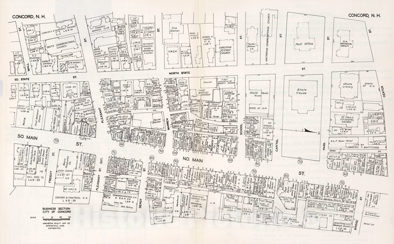 Historic Map : Business Section, City of Concord (New Hampshire)., 1946, Vintage Wall Decor