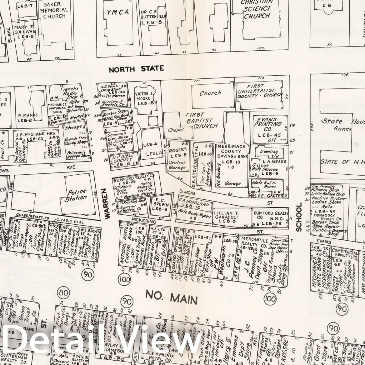 Historic Map : Business Section, City of Concord (New Hampshire)., 1946, Vintage Wall Decor