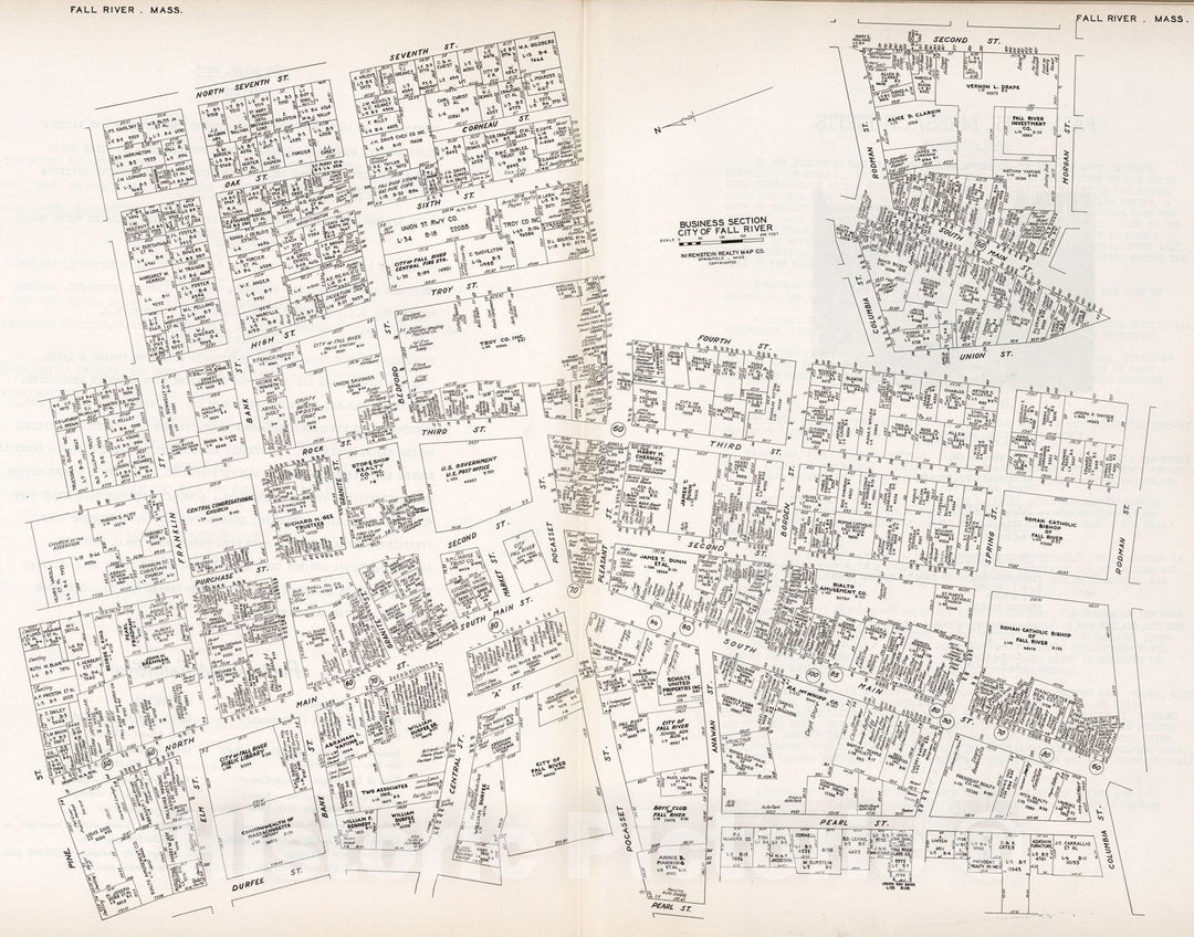 Historic Map : Business Section, City of Fall River (Massachusetts)., 1946, Vintage Wall Decor