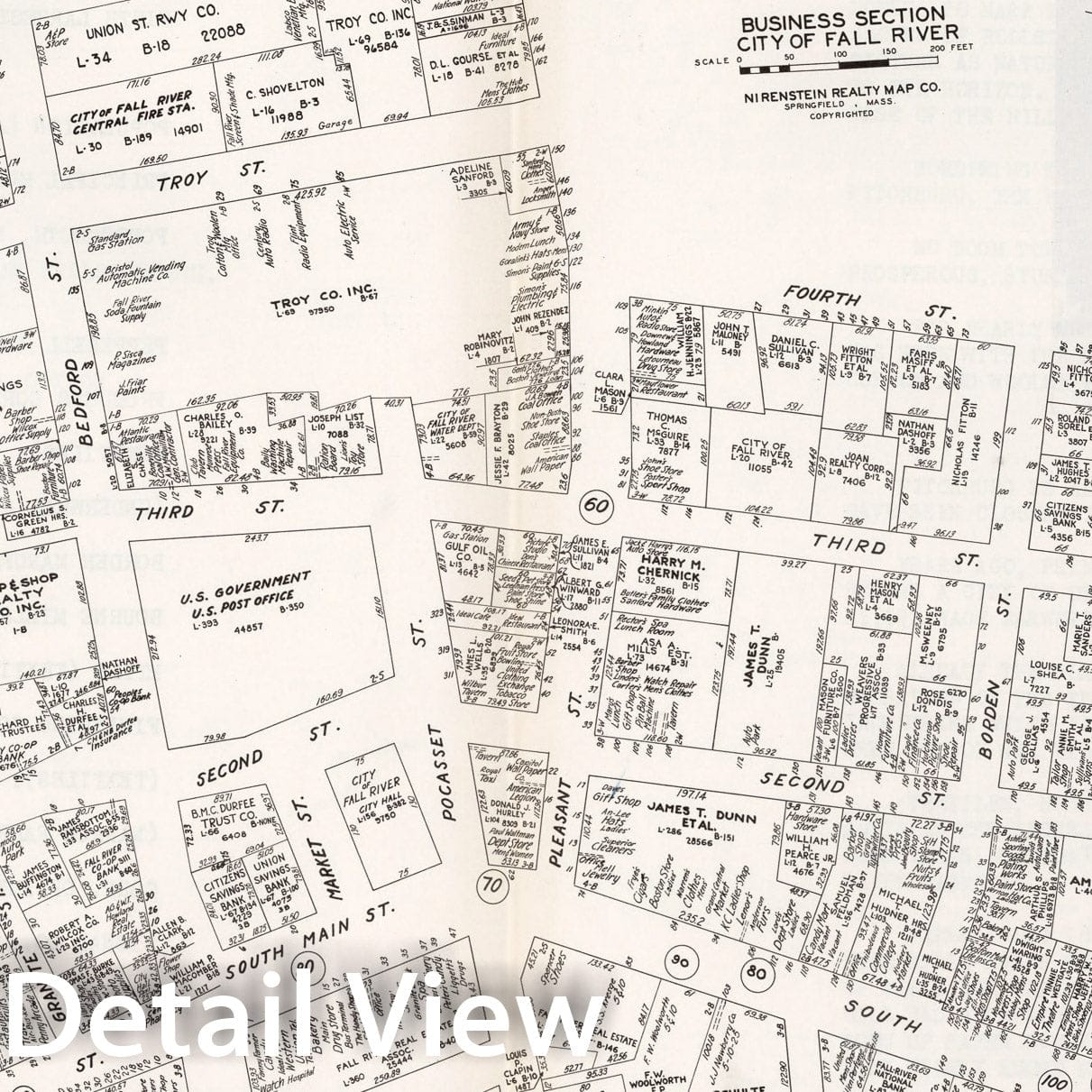 Historic Map : Business Section, City of Fall River (Massachusetts)., 1946, Vintage Wall Decor