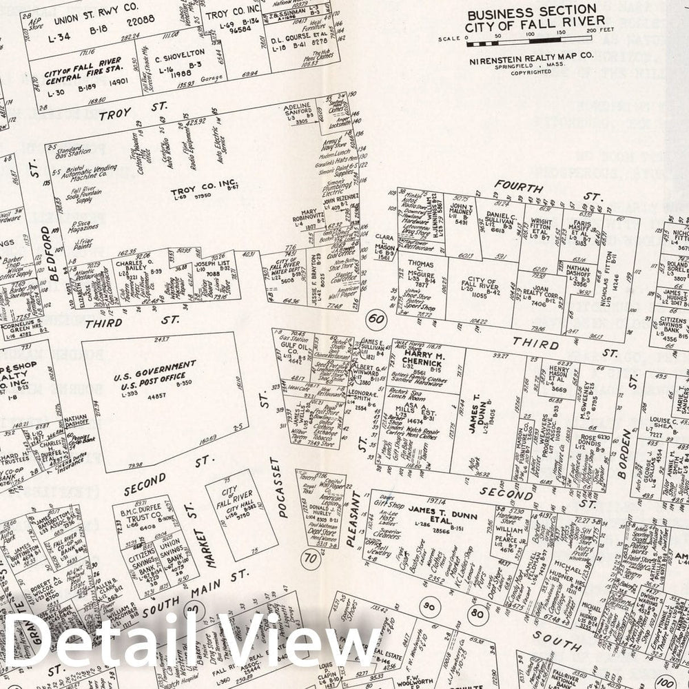 Historic Map : Business Section, City of Fall River (Massachusetts)., 1946, Vintage Wall Decor